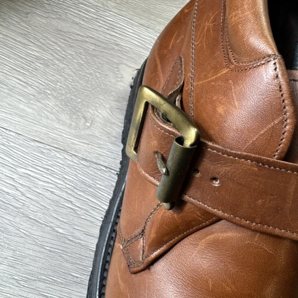 ALLEN EDMONDS RAINIER Boots Men 10 AA Monk Strap Leather Adjustable Mahogany